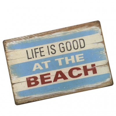 Vintage Style Metal Wall Sign Tin Plaque Kitchen LIFE IS GOOD AT BEACH Decor   182819841253